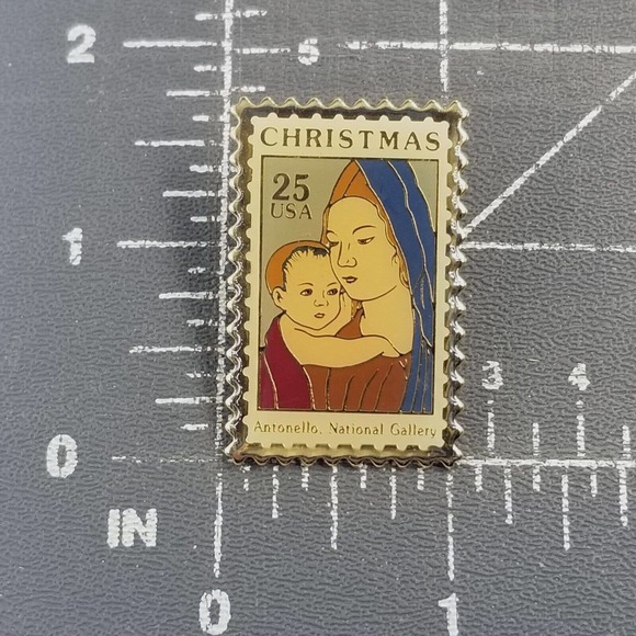 VTG Madonna and Child Baby Jesus USPS Christmas Postage Stamp Pin Religious JG&A - Picture 2 of 4